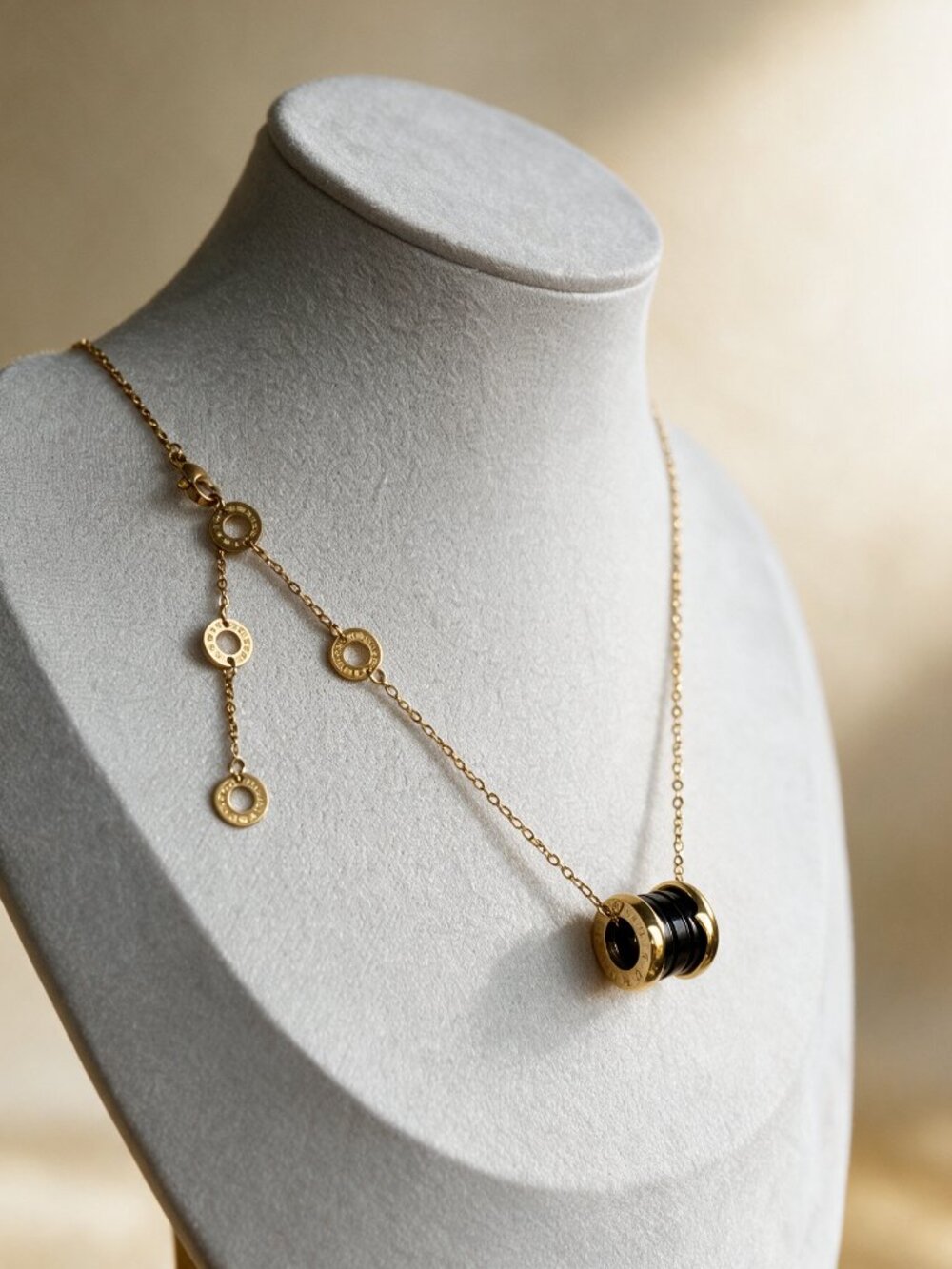 B.Z1 Style Gold & Black Pendant Necklace | Roman Numeral Pendant